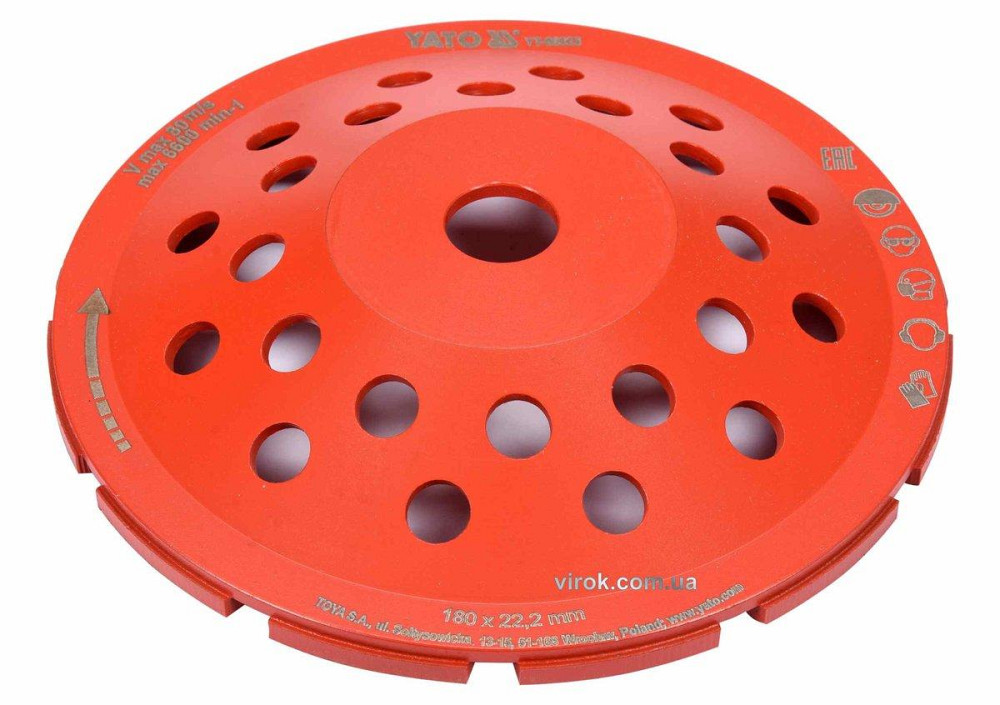 Диск шліфувальний алмазний YATO : 180 х 22.2 мм, 6600 об/хв, M14 [10] Одеса - фото 1