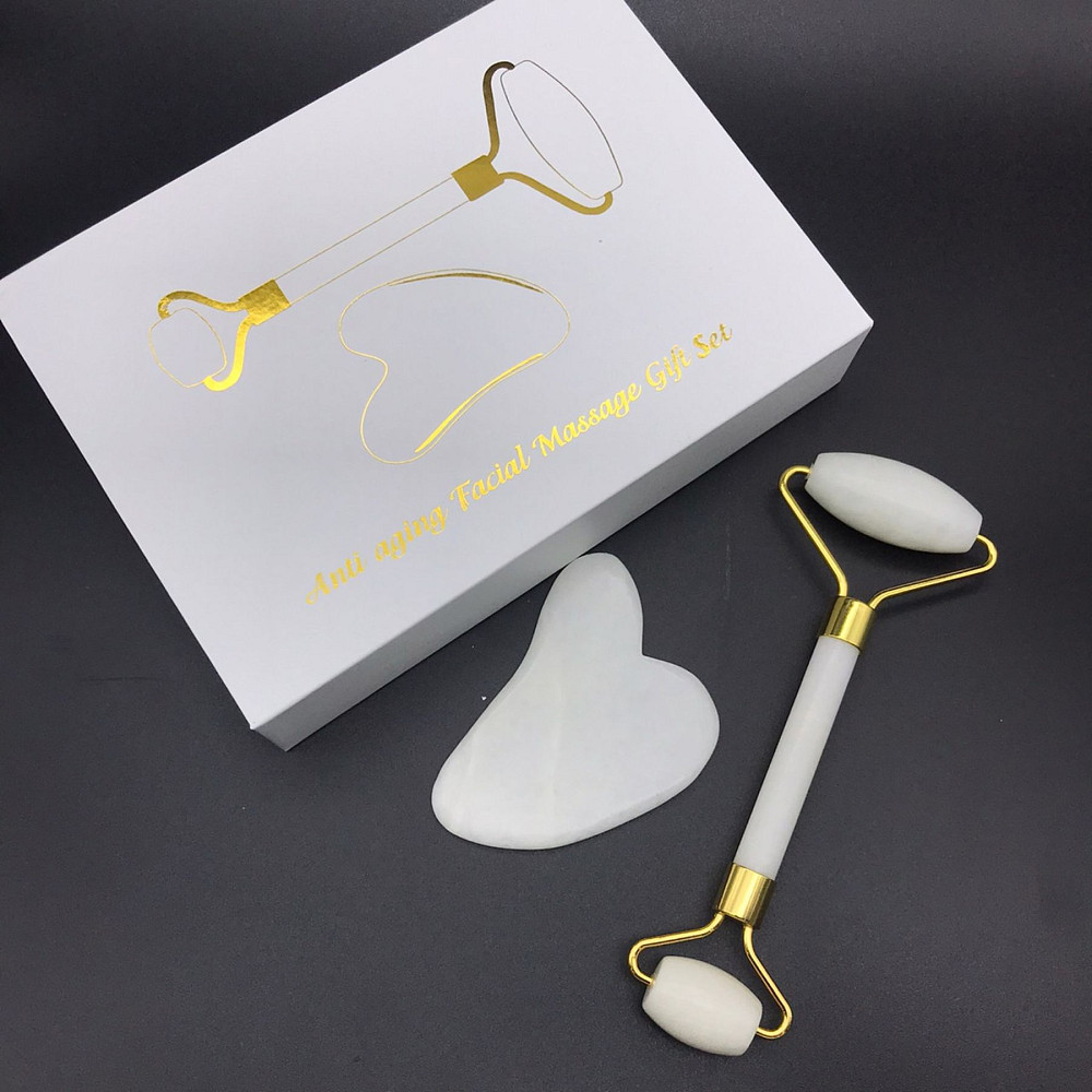 Набір для обличчя з білого нефриту: роликовий масажер і скребок Гуаша Reclaire cosmetics Київ - фото 12