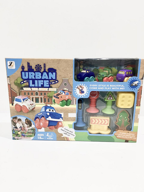 Набір іграшкових машин спецтехніка ігровий килимок 145х98 см 3 машинки декорації (JZD 117) Чернігів - фото 1