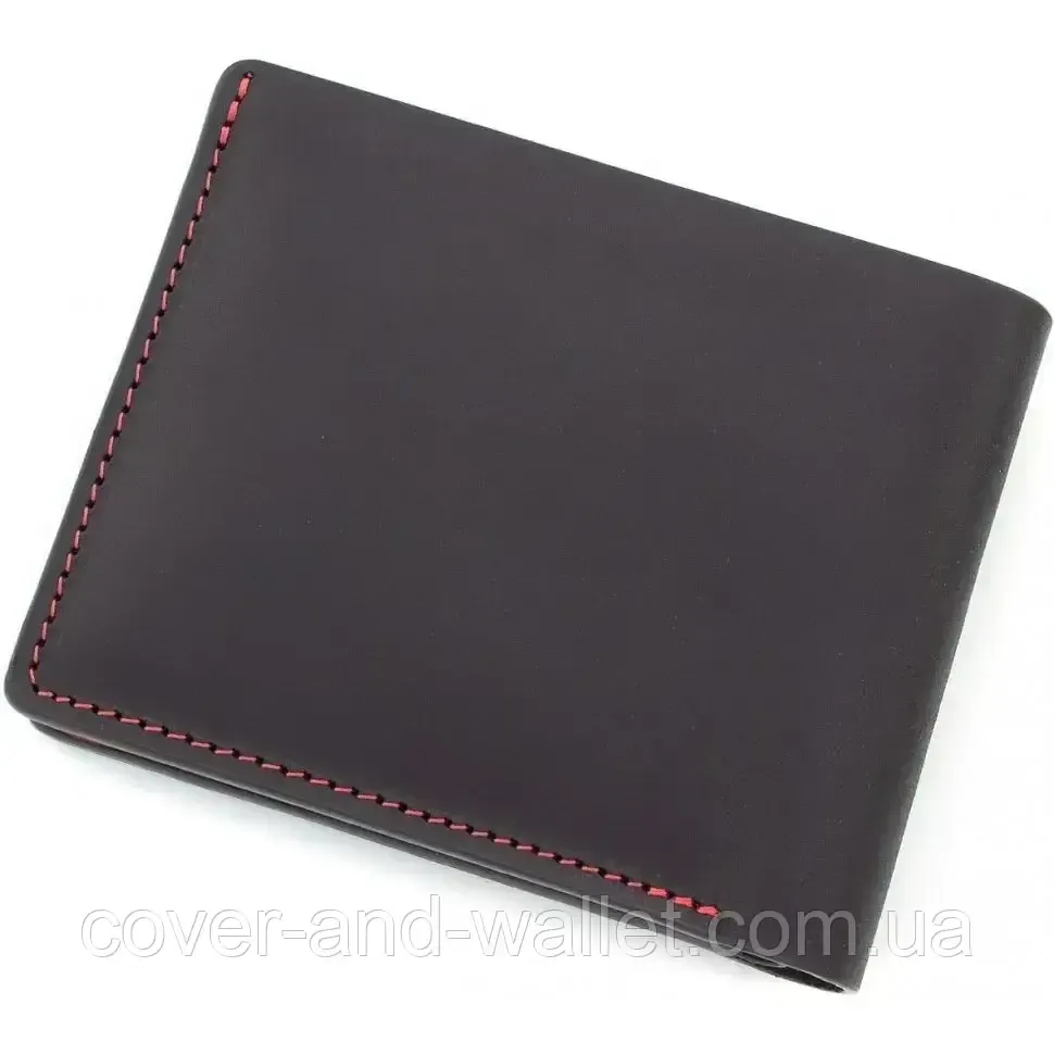Стильный мужской кошелек из винтажной кожи на магнитной застежке Grande Pelle 50511060 чёрный с красным Киев - изображение 4