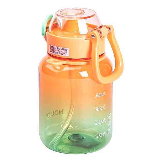 Пляшка для води багаторазова 700 мл пляшечка з трубочкою для спорту та школи 16.5 см Помаранчева HP-14-32O Коломия