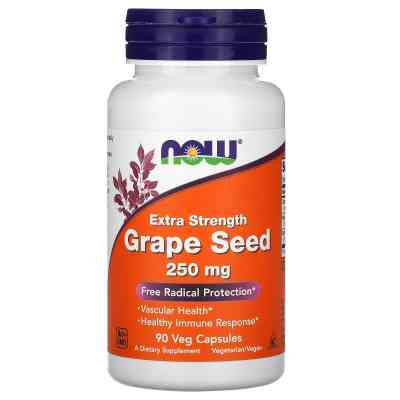 Трави Now Foods Екстракт виноградних кісточок, 250 мг, Extra Strength Grape Seed, 90 (NOW-03274) Вінниця