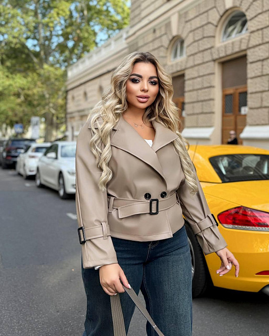 Жіноча стильна повсякденна куртка з екошкіри Бежевий, 42/44 Одеса - фото 2