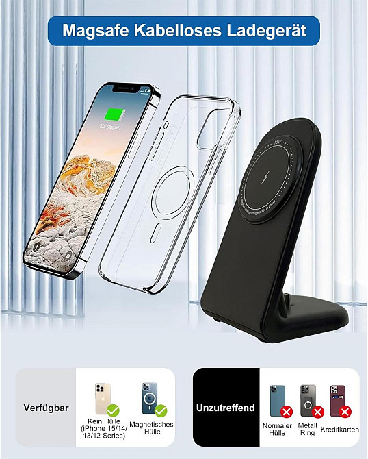 Бездротова зарядна станція 2в1 з MagSafe, зарядка для телефону і навушників iPhone, AirPods Pro 2 Samsung Galaxy Google Pixel 15Вт Київ - фото 4