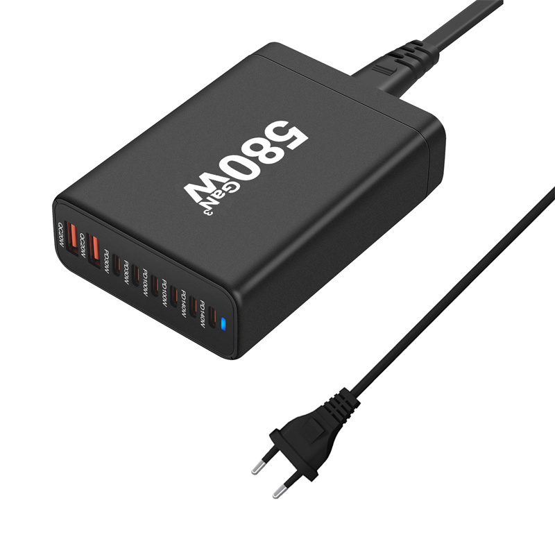 Мережевий зарядний пристрій GaN3 YMX-580W (2 Type-C140W + 2Type-C100W + 2Type-C30W + 2 USBQC3.0 20 W) Чорний Київ - фото 1