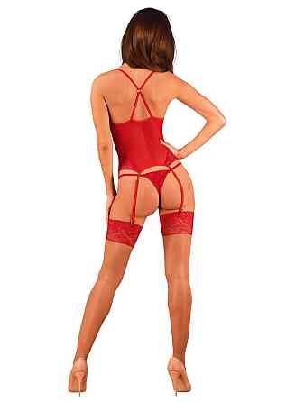 Прозорий корсет Obsessive Lacelove corset XL/2XL Red, мереживо, підв’язки для панчіх Sex Aura Київ