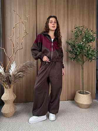 Женский стильный повседневный костюм двойка из замша на дайвинге Шоколад Одесса
