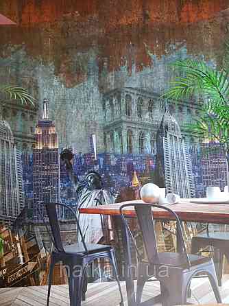 Шпалери вінілові Grandeco One roll one motif 2 A40201 панно 3д лофт місто будинку будівлі пам'ятки написи Київ