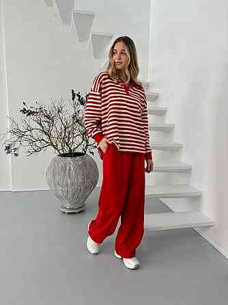 Женский стильный повседневный костюм поло на пуговицах, брюки палаццо тринитка. Одесса