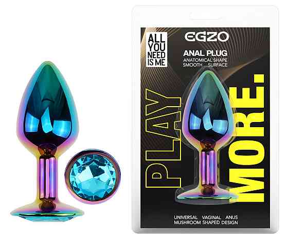 Анальна пробка з кристалом EGZO - Multicolor Round Plug Aqua size S Sex Aura Київ