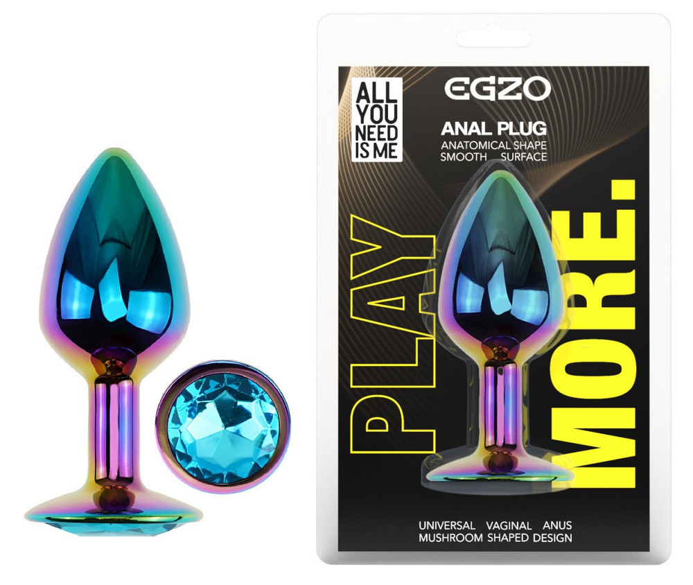 Анальна пробка з кристалом EGZO - Multicolor Round Plug Aqua size S Sex Aura Київ - фото 1
