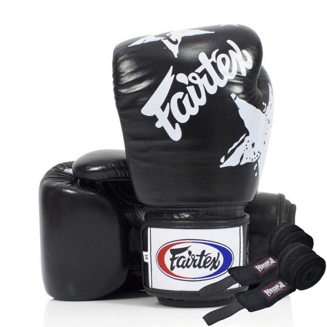 Боксерські рукавиці Fairtex BGV1 Nation Print Black 16 унцій (бинти в комплекті) Каменское - изображение 1