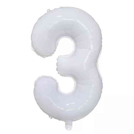 Шарик цифра 3 праздничная 32 дюйма белый Киев