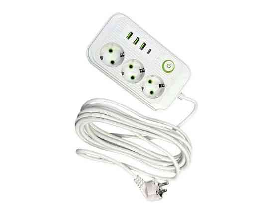 Фільтр мережевий 5м 3 гнізда3USBType-C з/з F015 2500Вт 10A ТМ POWER SOCKET Київ