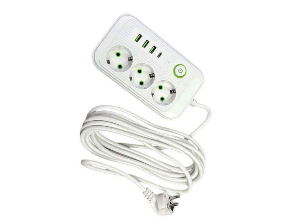 Фільтр мережевий 5м 3 гнізда3USBType-C з/з F015 2500Вт 10A ТМ POWER SOCKET Київ - фото 1