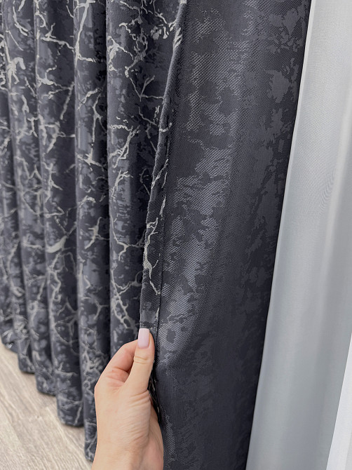 Комплект готових штор VR-Textil Льон мармур Royal Touch № 2004ш Графітовий 150х270 см 2 шт (33-0972) Київ - фото 7
