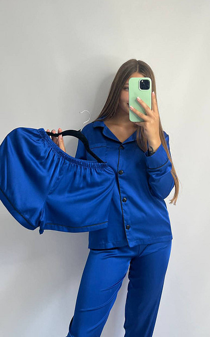 Комплект шелковый тройка рубашка с шортами и штанами Электрик L Харьков - изображение 1