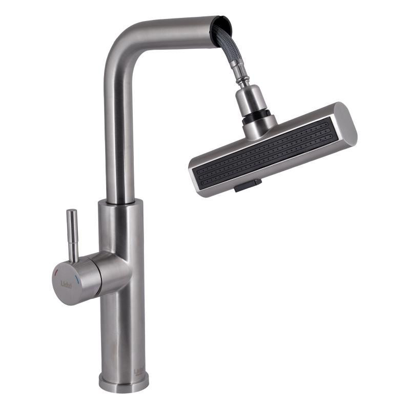 Смеситель для кухни Lidz Aria с выдвижным мультифункциональным изливом-лейкой LDARI015FLTNKS37643 Nickel Харьков - изображение 3
