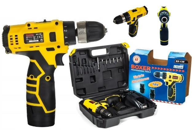 Аккумуляторный шуруповерт BX-138 18V, 2 аккумулятора 2Ah, кейс, 2 скорости, 1350 об/мин, LED подсветка Одесса - изображение 1