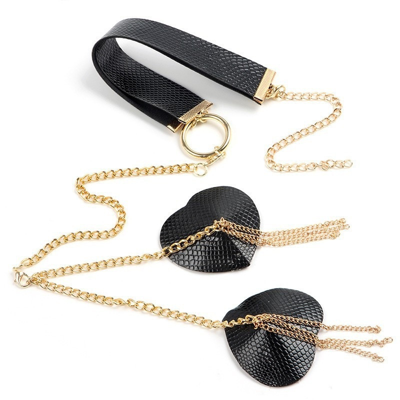 Наклейки на груди з ланцюжком та ошийником one size чорний Київ - фото 7