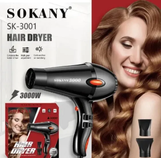Фен для волосся Sokany SK-3001-HD 3000 Вт, 2 швидкості, 2 температурні режими, петля для підвішуванн Одеса