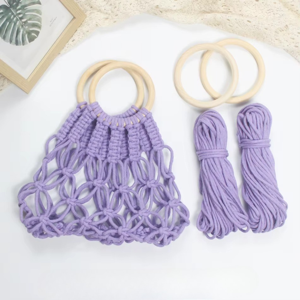 Набор макраме для ручного вязания ажурной плетёной сумки 29х26 см для рукоделия и творчества цвет фиолетовый Каменец-Подольский - изображение 1