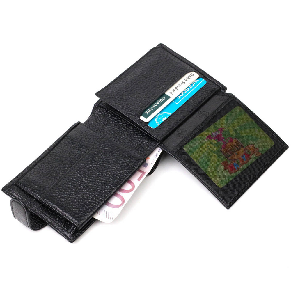 Компактный и в тоже время вместительный бумажник для мужчин из натуральной кожи Черный (BOND) Киев - изображение 1