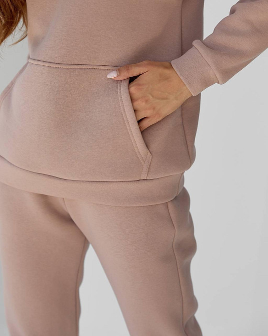 Жіночий спортивний теплий костюм оверсайз на флісі Пудровий S Харків - фото 4