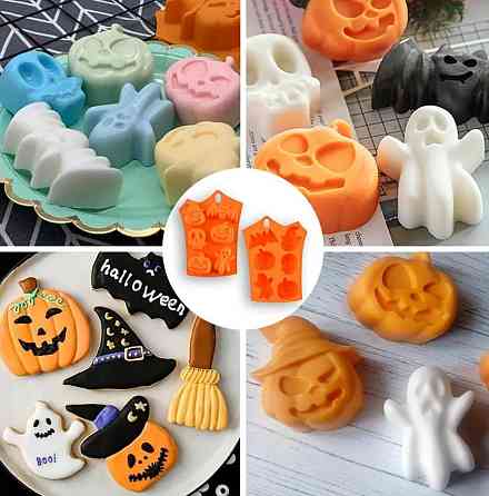 Силиконовая форма «Хэллоуин» – тыква, летучая мышь, череп и призрак для выпечки, шоколада и мыла Киев