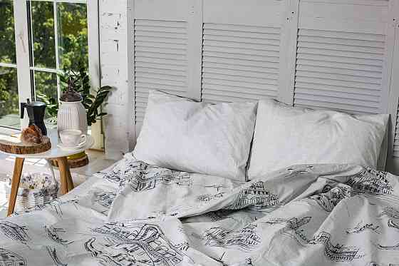 Комплект постільної білизни Ecotton Євро 210х220 см сірий Місто Grey Коломия