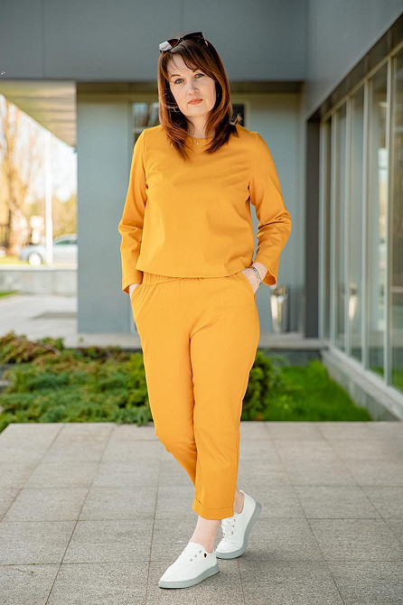 Костюм женский брючный, р. 52/54(XL) лен стрейч ( комплект брюки + кофта ), топ Крохатушка одяг Киев - изображение 1