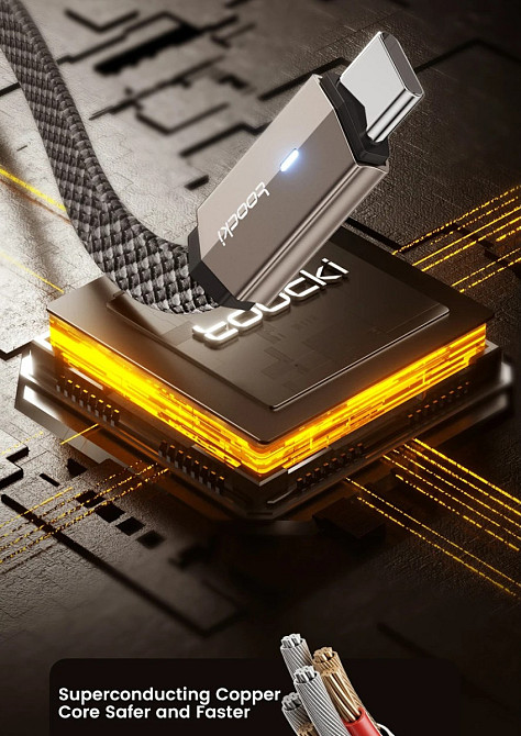 Кабель USB-C — USB-C 60W, міцний нейлоновий, швидке заряджання PD, металевий корпус, кутовий штекер + LED індикатор (1 м) Миколаїв - фото 9