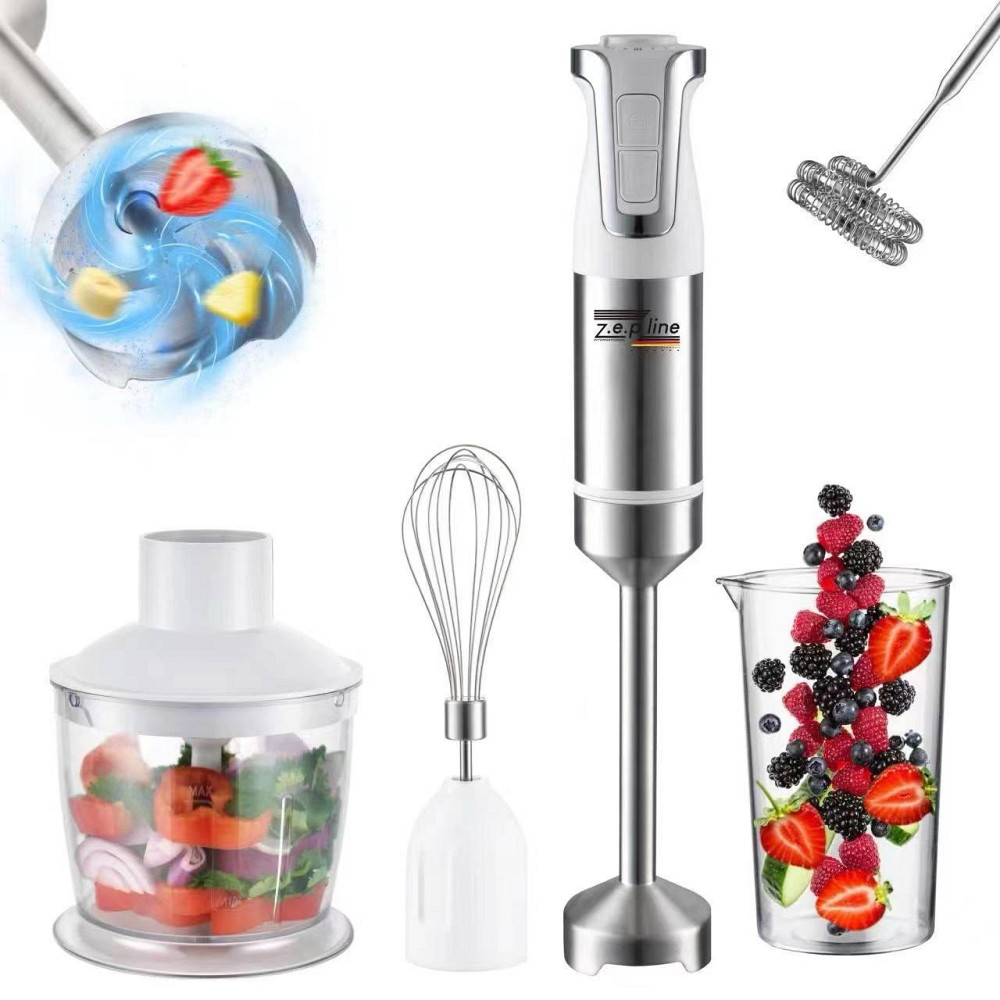 Занурювальний блендер Zepline ZP-073, 1500 Вт, 10 швидкостей, турбо, подрібнювач 600 мл, мірний стакан 700 мл, вінчик, білий Одеса - фото 1