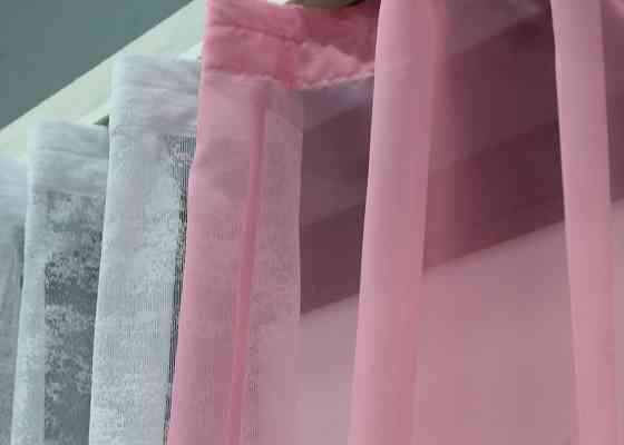 Кухонные шторки VR-Textil № 083к с подвязками белый с розовым 280х170 см (52-0912) Киев