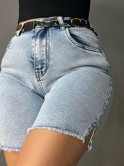 Шорты женские джинсовые Vindasion 4087 средней длины с разрезами и ремнем голубые, голубой, 25, 25, 63 см, 96 см Киев - изображение 15