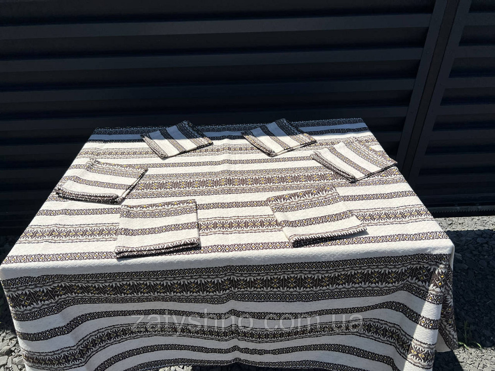 Вишита кавова скатертина на льону Київ - фото 6