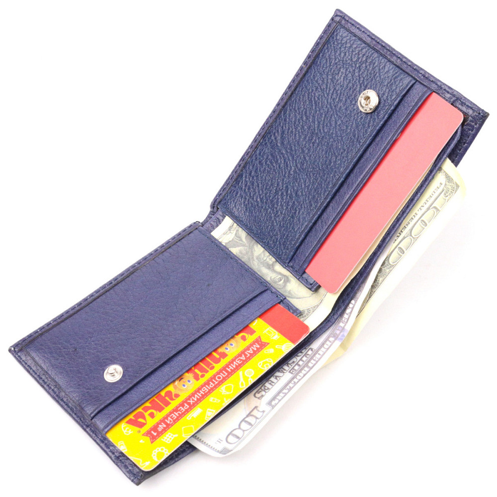 Отличный мужской зажим из зернистой кожи KARYA 21053 Синий Киев - изображение 7