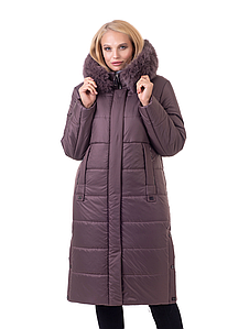 Жіноче довге пальто зимове з натурального хутра шоколад Київ - фото 1