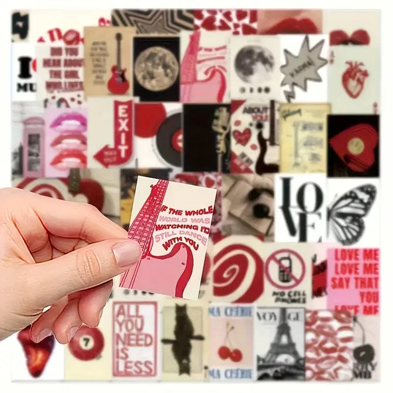 Набір стікерів “Love & Music” – 50 штук, арт і вінтажний стиль, Париж, губи, полуниця Київ - фото 6