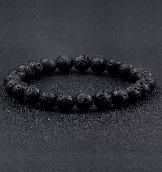 Браслет з вулканічної лави 8 мм на резинці, натуральний камінь, чоловічий браслет Київ - фото 2