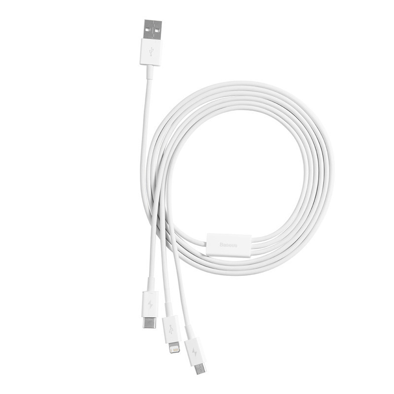 Кабель Baseus Superior Series USB to M+L+C 3.5A 1.5m White Одеса - фото 2