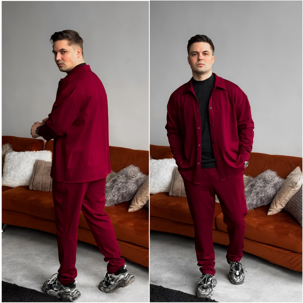 Чоловічий костюм Casual сорочка і штани Оверсайз замш котон весна/осінь SANE бордо Одеса - фото 1