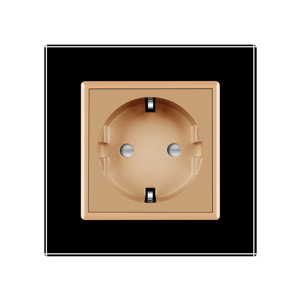 LIVOLO Електрична розетка з заземленням LIVOLO, золота з чорною рамкою, шторки, скло, 250В 16А Коломия - фото 10