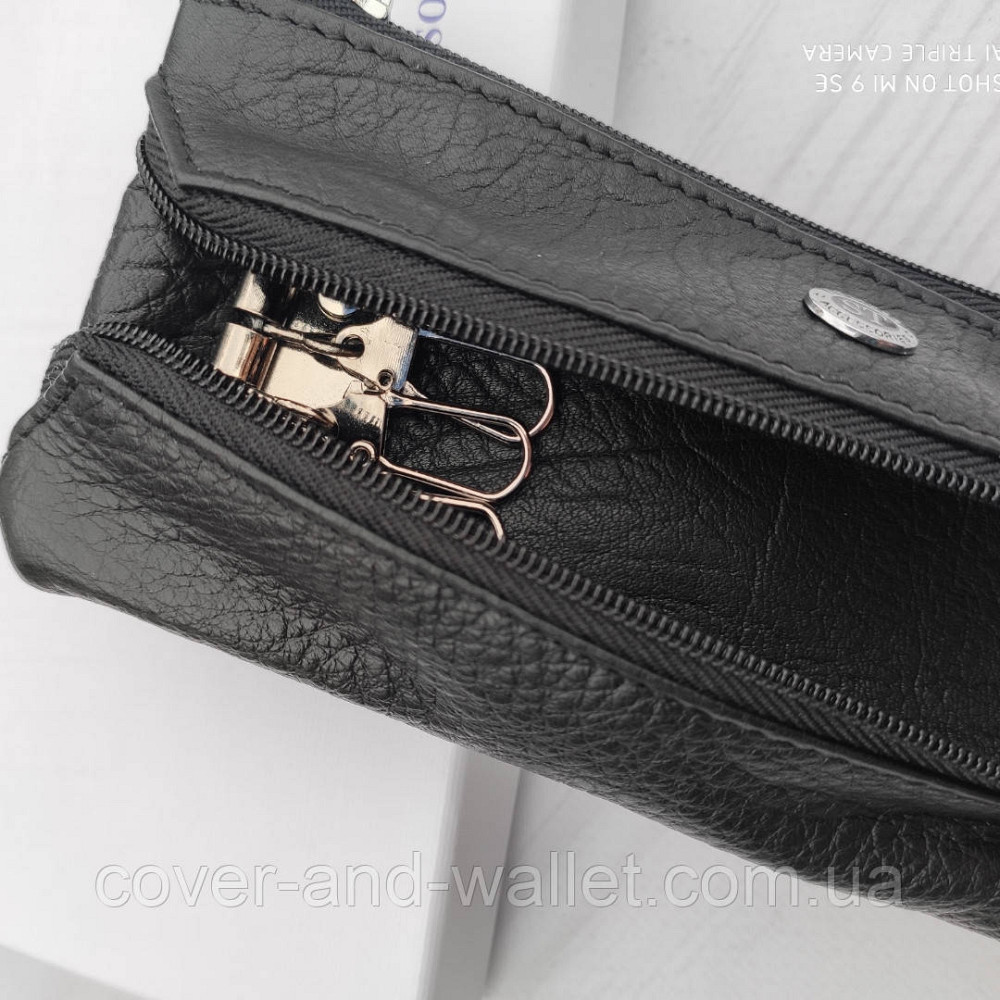 Вместительная кожаная ключница с карабинами под каждый ключ черного цвета ST 450 Киев - изображение 2