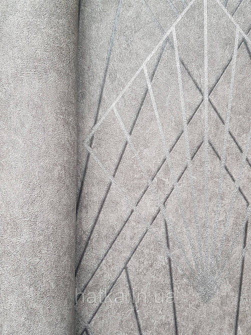 Шпалери вінілові на флізеліні Sintra Simmetria геометрія фігури смуги сірі чорні срібло 524442 Київ - фото 3