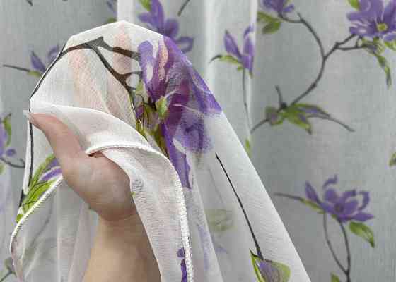 Тюль батист, колекція "Flora" колір білий з фіолетовим та салатовим 1907т Київ