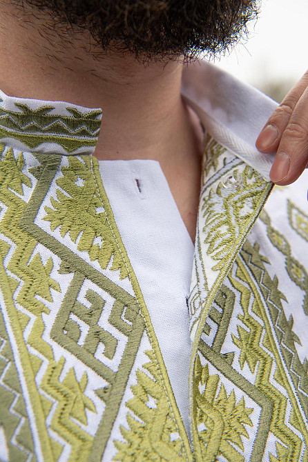 Вишиванка чоловіча, лляна, з довгим рукавом, біла, лен - , топ Київ - фото 3