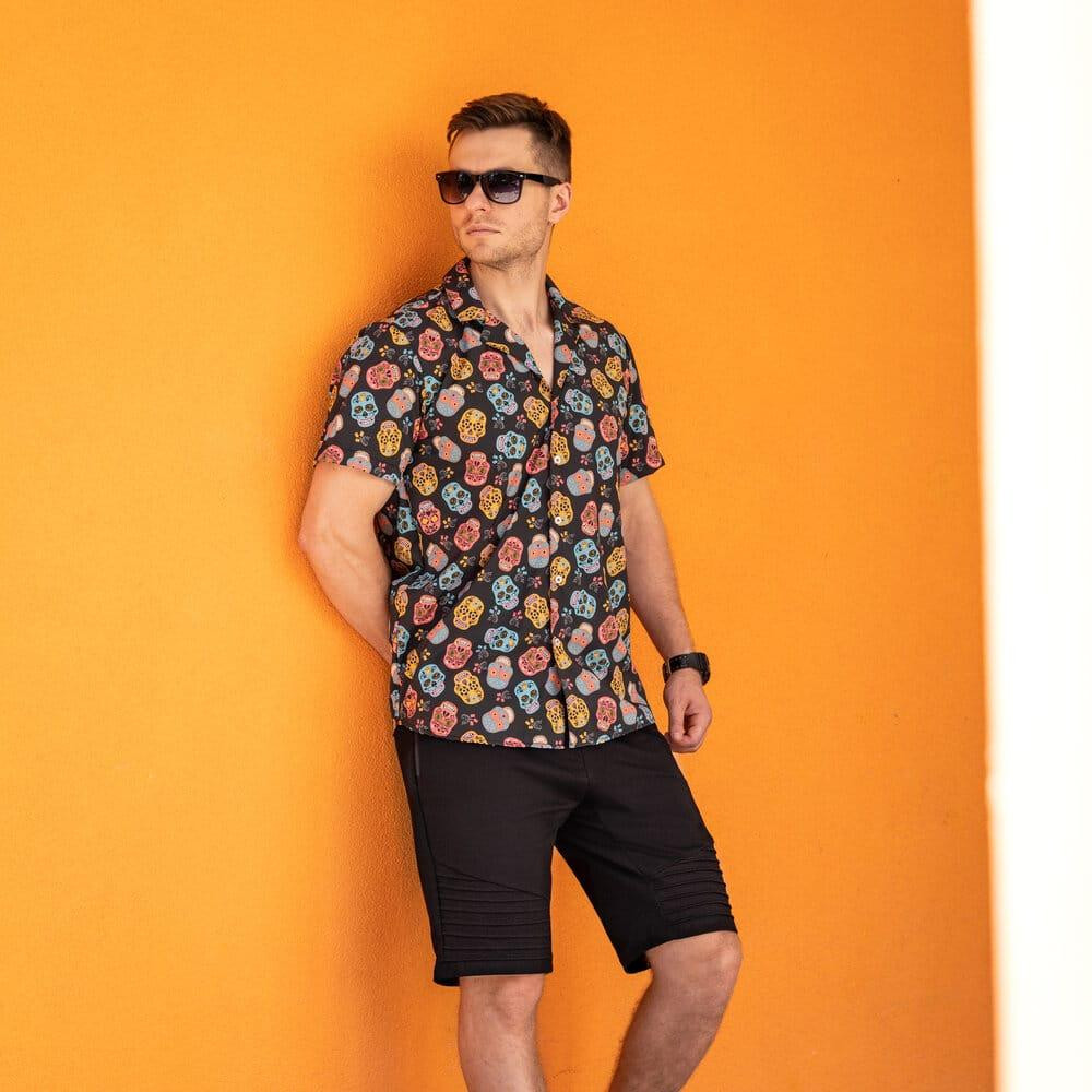 Мужская рубашка c коротким рукавом черная Pobedov Kolorovi cherepy Киев - изображение 2