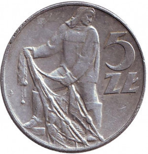 Рибалка. Монета 5 злотих. 1974 рік, Польща..(В) Полтава - фото 1