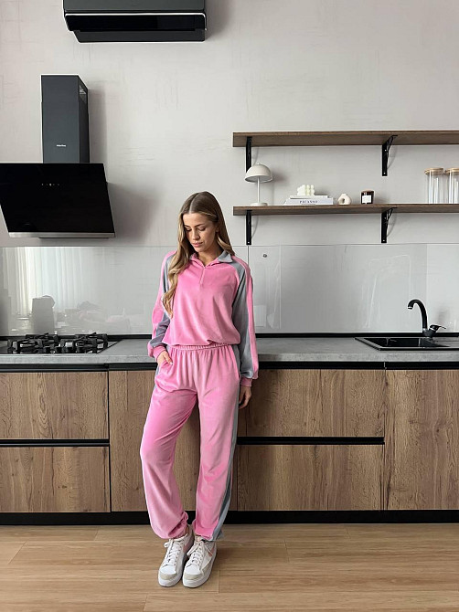 Женский стильный повседневный костюм двойка из велюра Розовый, 46/48 Одесса - изображение 7